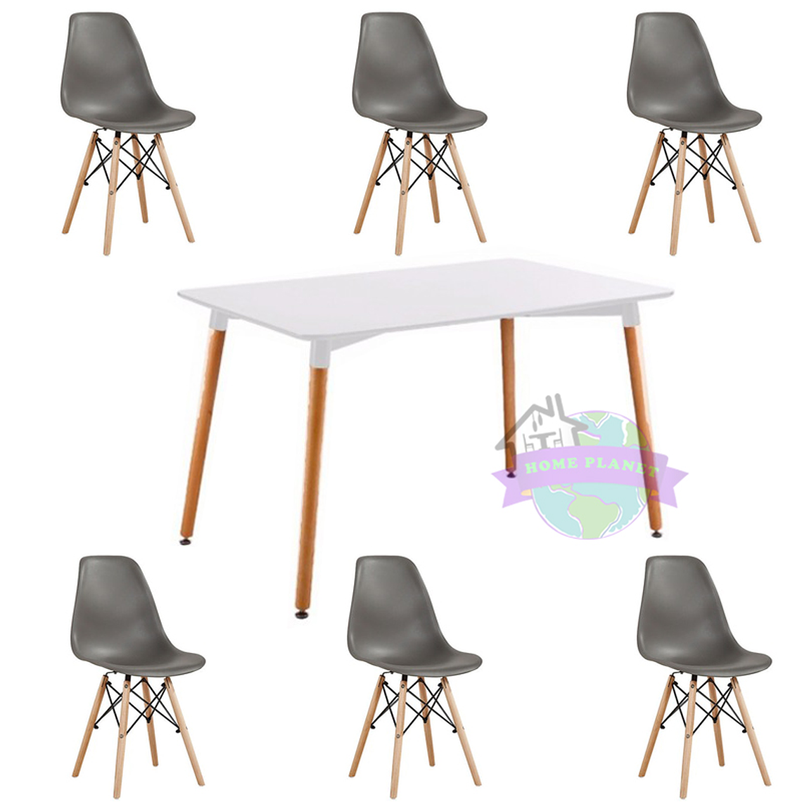 Comedor Helsinki rectangular blanco y 6 Sillas Eames 4