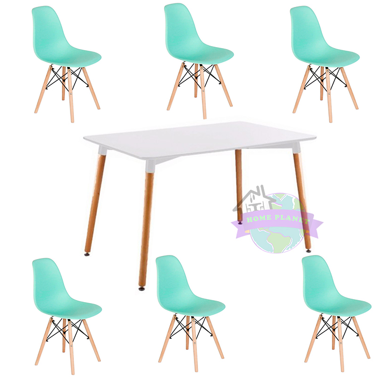 Comedor Helsinki rectangular blanco y 6 Sillas Eames 5