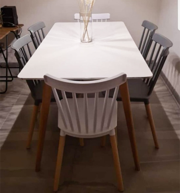 Comedor Mesa Eames rectangular blanco 120x80 cm con 6 Sillas Windsor
