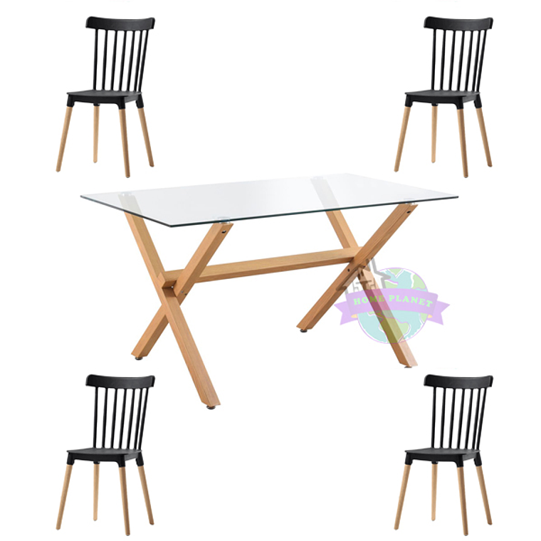 Comedor Bogotá rectangular vidrio 140x90 cm con 4 Sillas Windsor 2