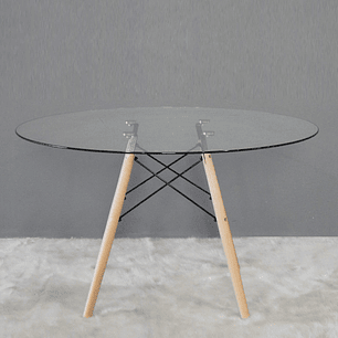 Comedor Osaka redondo vidrio 100 cm y 4 Sillas Tulip Lino 