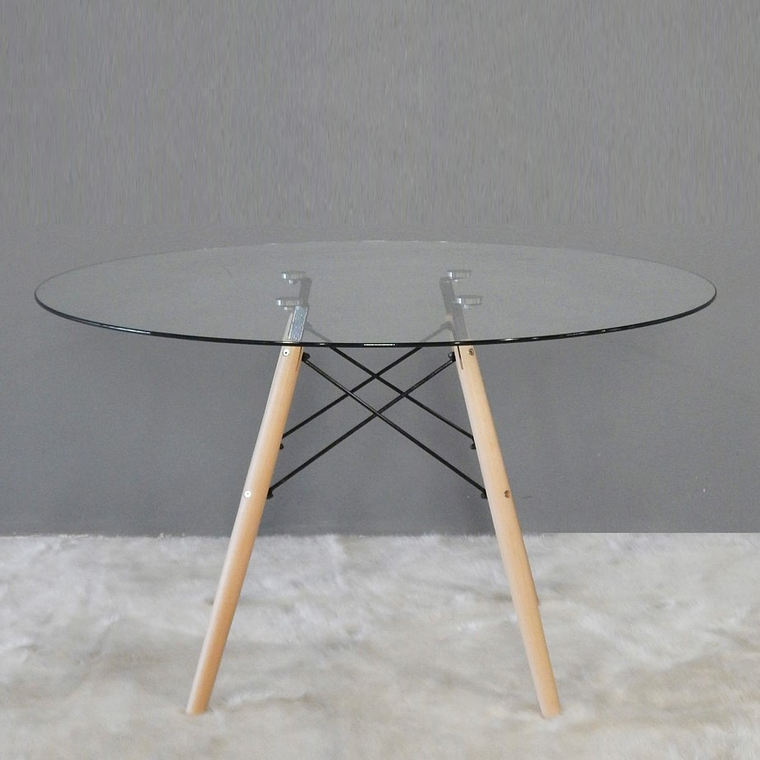 Comedor Osaka redondo vidrio 100 cm y 4 Sillas Tulip Lino  2