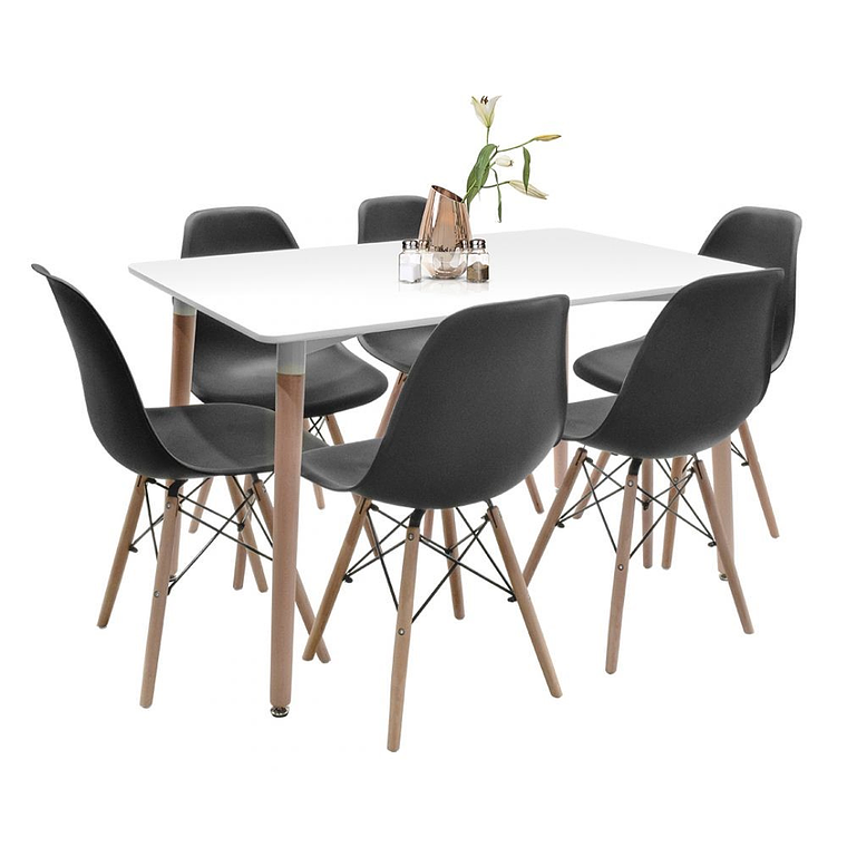Comedor Helsinki rectangular blanco y 6 Sillas Eames 3