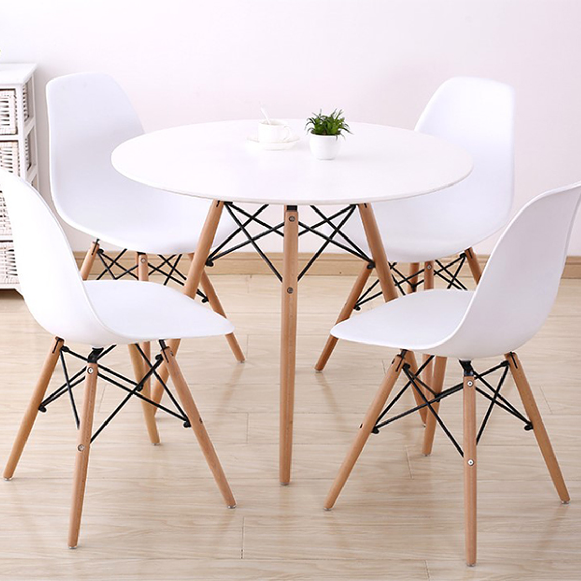 Comedor Argel redondo blanco 80 cm con 4 Sillas Eames  2