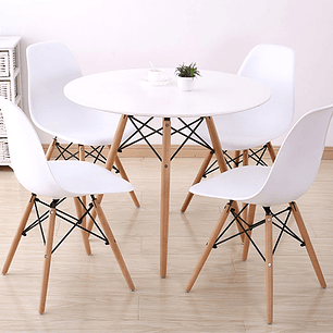 Comedor Argel redondo blanco 80 cm con 4 Sillas Eames 