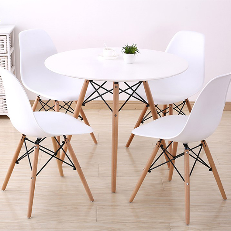 Comedor Argel redondo blanco 80 cm con 4 Sillas Eames  2