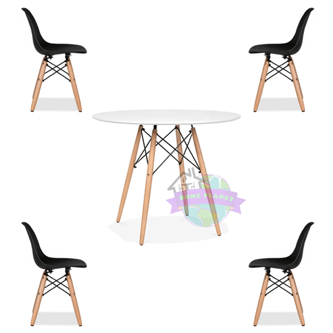 Comedor Argel redondo blanco 80 cm con 4 Sillas Eames  4