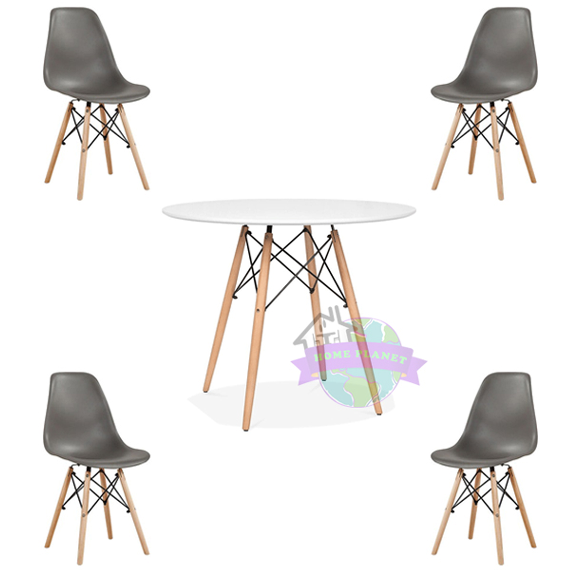 Comedor Argel redondo blanco 80 cm con 4 Sillas Eames  6