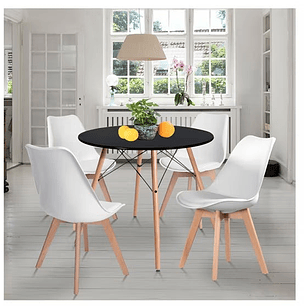 Comedor Denver redondo negro 80 cm con 4 Sillas Tulip