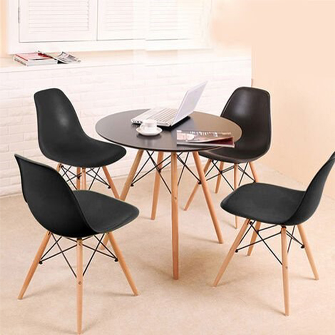 Comedor Argel redondo negro 80 cm con 4 Sillas Eames  2