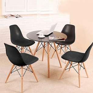 Comedor Argel redondo negro 80 cm con 4 Sillas Eames 