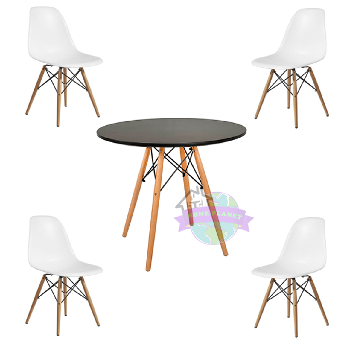 Comedor Argel redondo negro 80 cm con 4 Sillas Eames  3