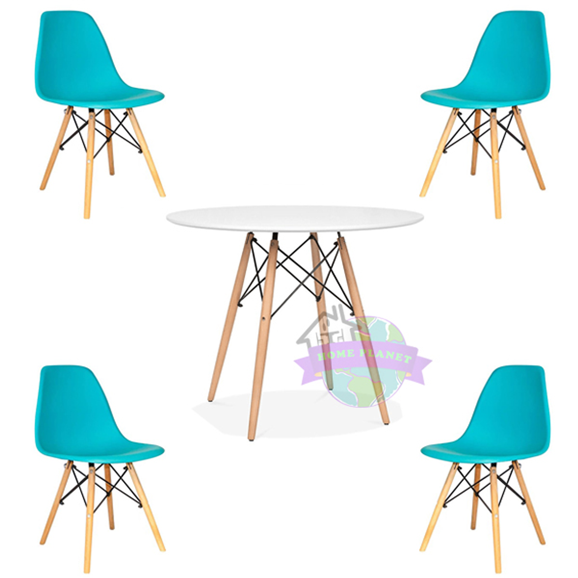 Comedor Argel redondo blanco 80 cm con 4 Sillas Eames  9