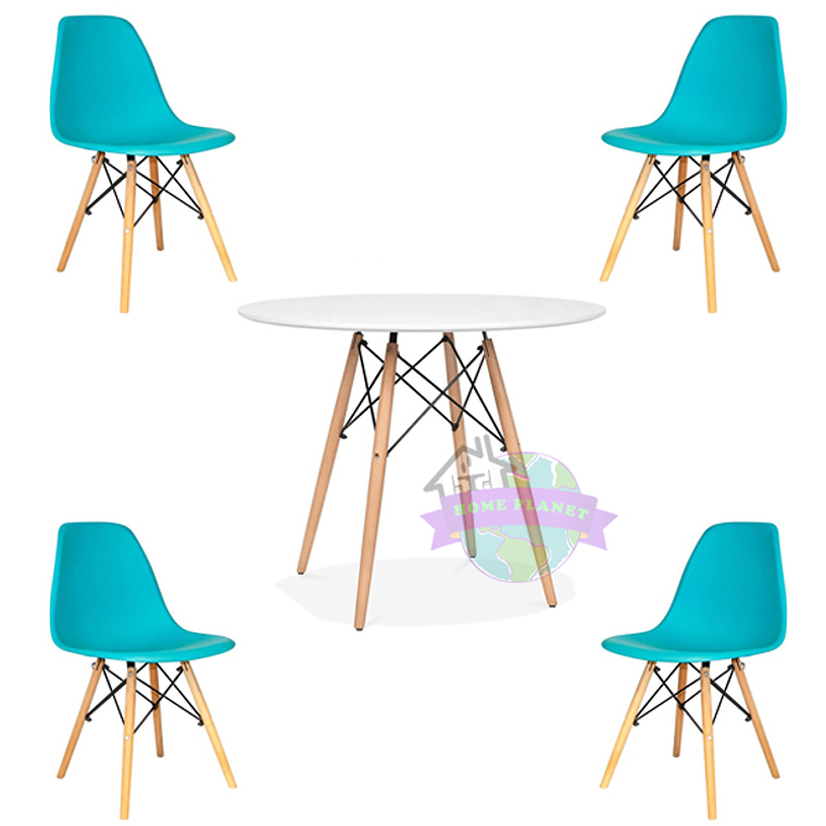 Comedor Argel redondo blanco 80 cm con 4 Sillas Eames  9