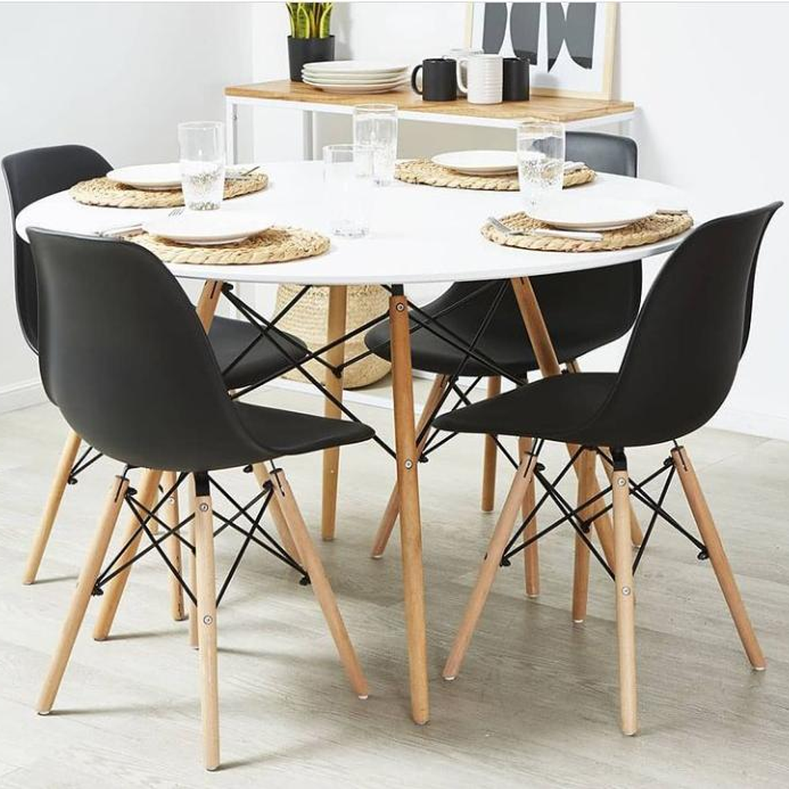 Comedor Argel redondo blanco 100 cm y 4 Sillas Eames 5