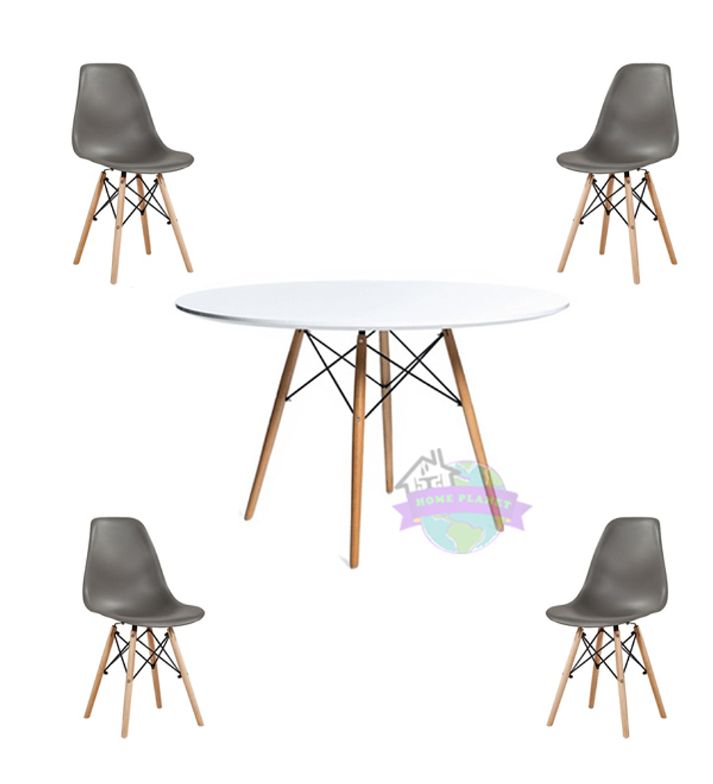 Comedor Argel redondo blanco 100 cm y 4 Sillas Eames