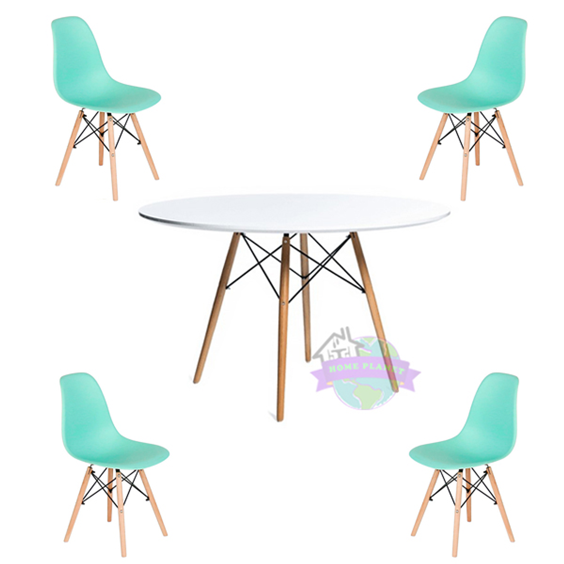 Comedor Argel redondo blanco 100 cm y 4 Sillas Eames 7