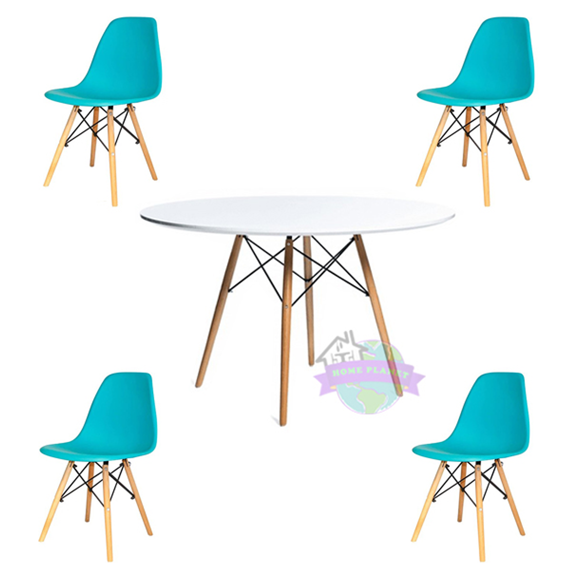 Comedor Argel redondo blanco 100 cm y 4 Sillas Eames 8