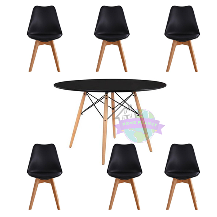 Comedor Denver redondo negro 120 cm con 6 Sillas Tulip 3