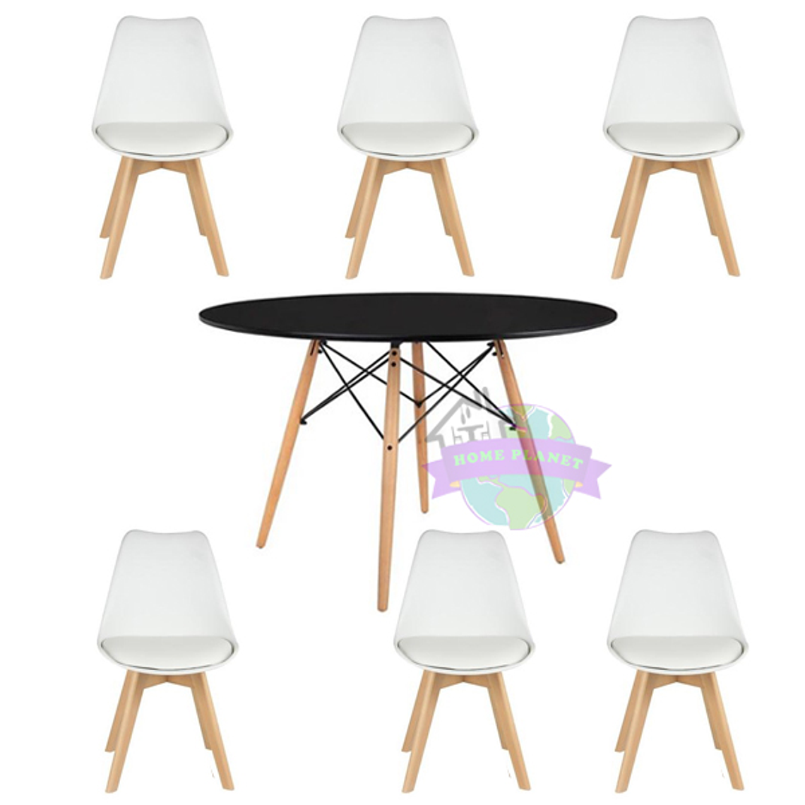 Comedor Denver redondo negro 120 cm con 6 Sillas Tulip 5