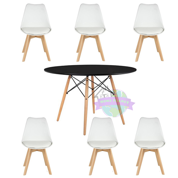 Comedor Denver redondo negro 120 cm con 6 Sillas Tulip 5