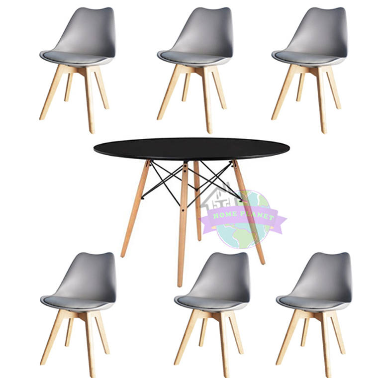 Comedor Denver redondo negro 120 cm con 6 Sillas Tulip 6