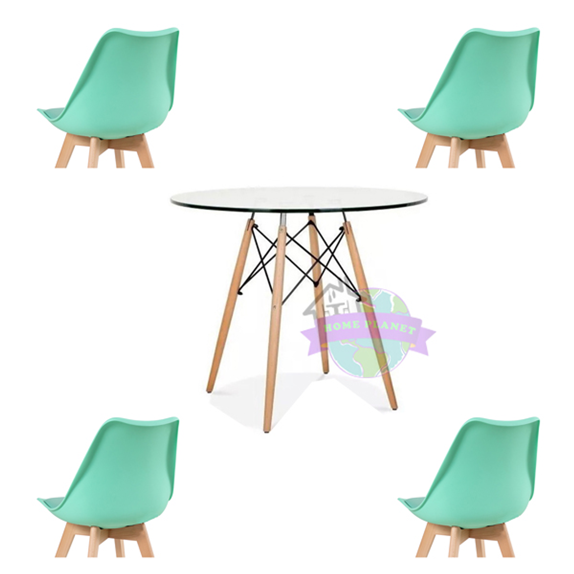 Comedor América redondo vidrio 80 cm y 4 Sillas Tulip 11