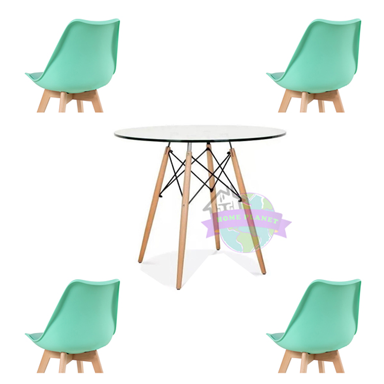 Comedor América redondo vidrio 80 cm y 4 Sillas Tulip 11