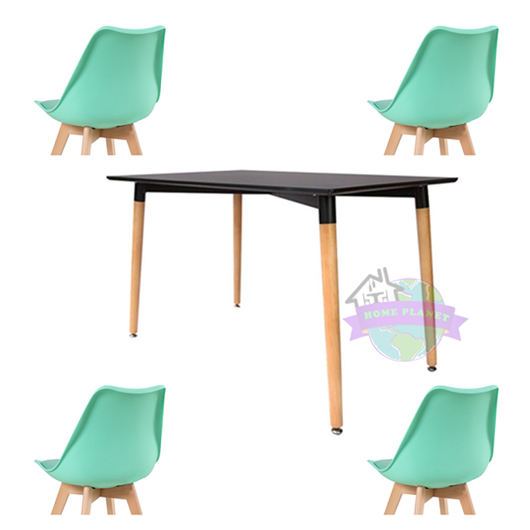 Comedor Bélgica rectangular negro 120x80 cm y 4 Sillas Tulip 7