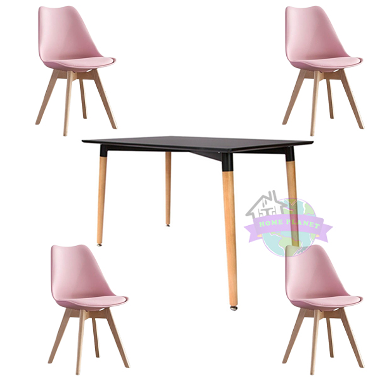 Comedor Bélgica rectangular negro 120x80 cm y 4 Sillas Tulip 6