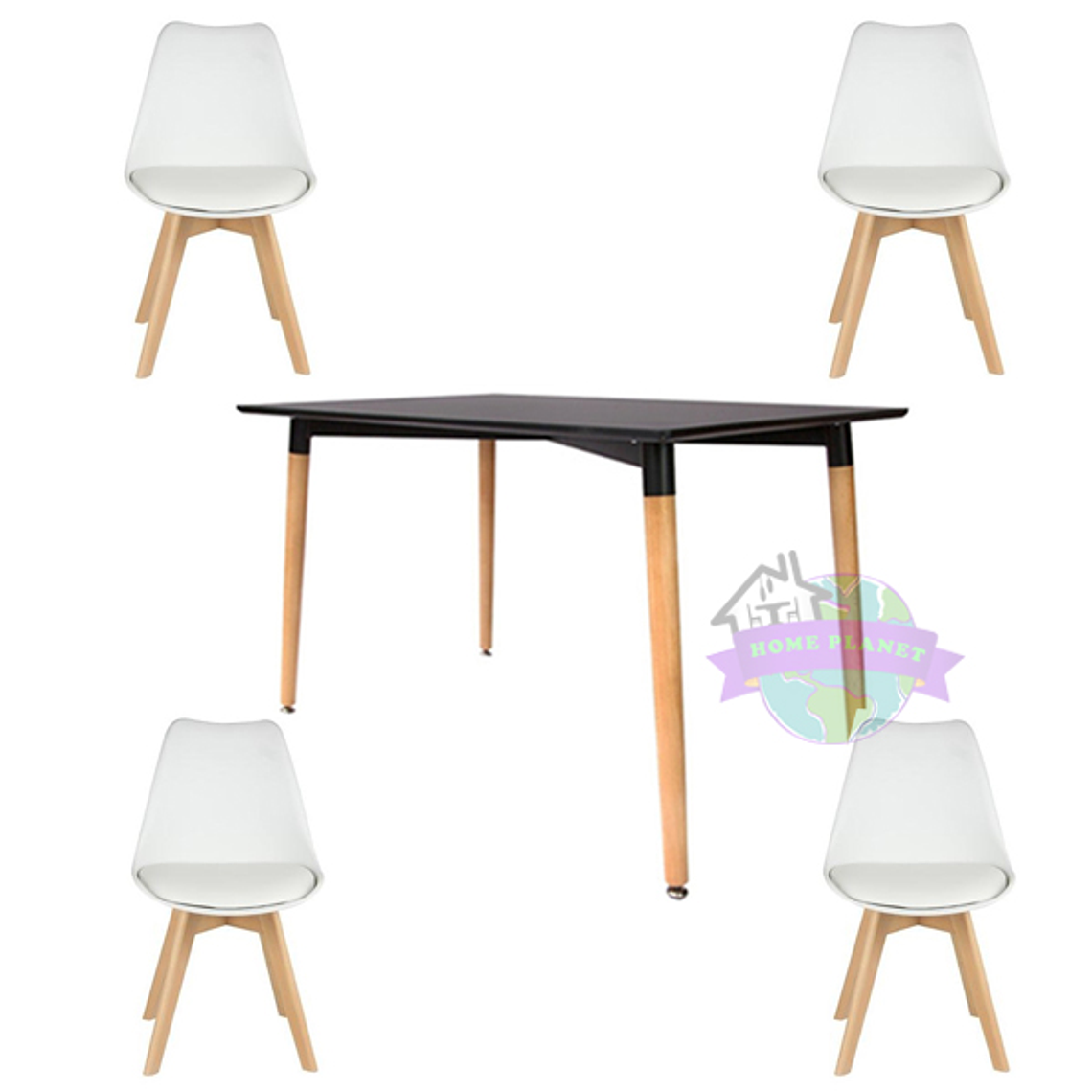 Comedor Bélgica rectangular negro 120x80 cm y 4 Sillas Tulip 4