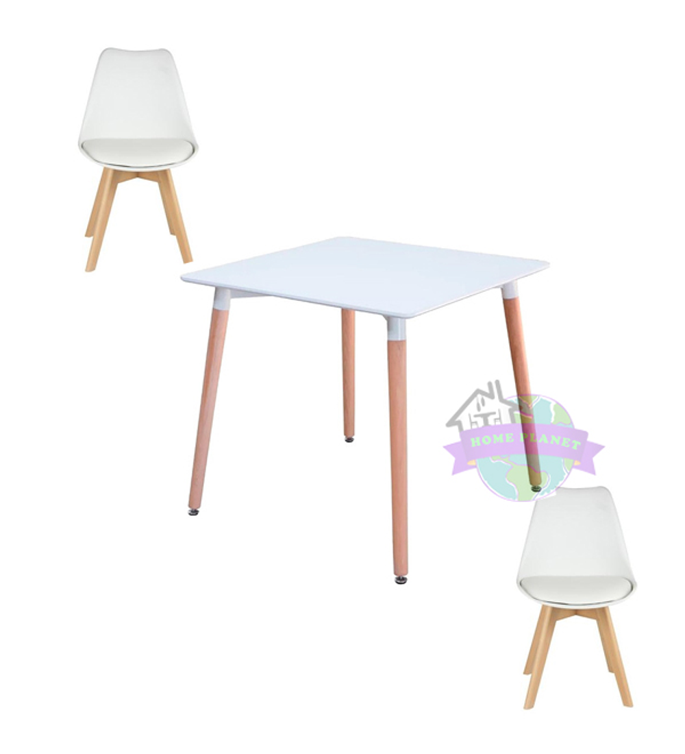 Comedor Mesa Cuadrada Eames Blanca con 2 Sillas Tulip