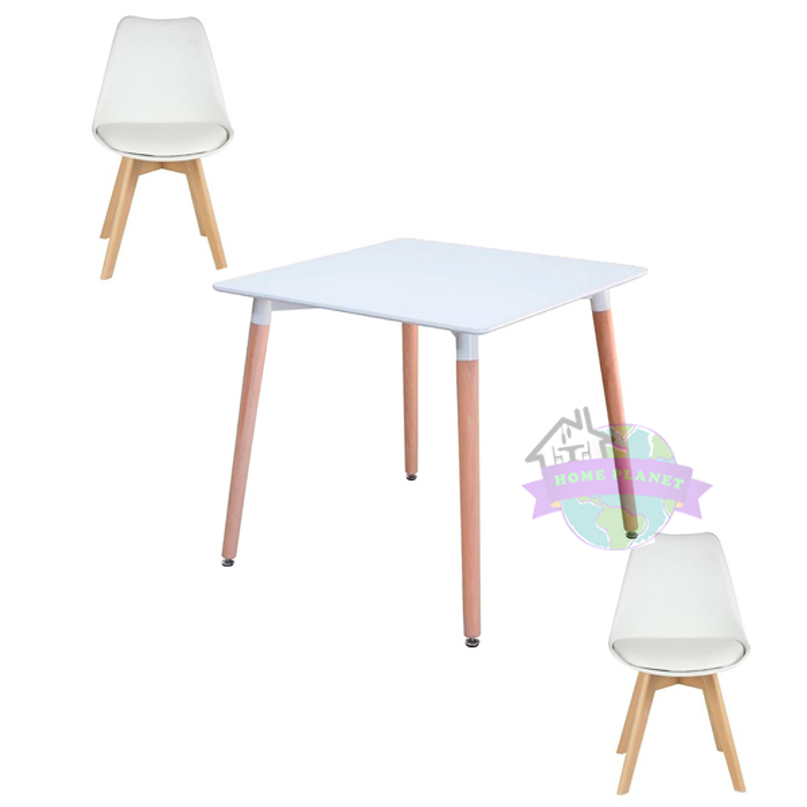 Comedor Mesa Cuadrada Eames Blanca 80x80 cm con 2 Sillas Tulip 2