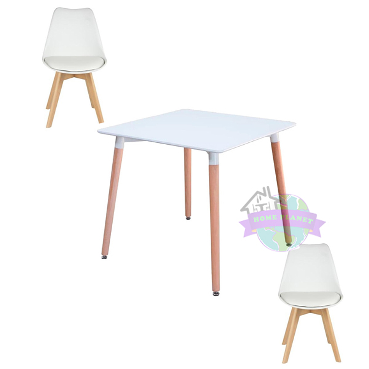 Comedor Mesa Cuadrada Eames Blanca 80x80 cm con 2 Sillas Tulip 2
