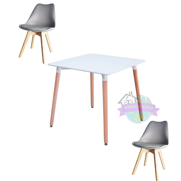 Comedor Mesa Cuadrada Eames Blanca 80x80 cm con 2 Sillas Tulip 3