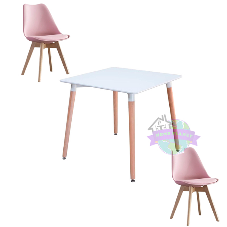 Comedor Mesa Cuadrada Eames Blanca 80x80 cm con 2 Sillas Tulip 4