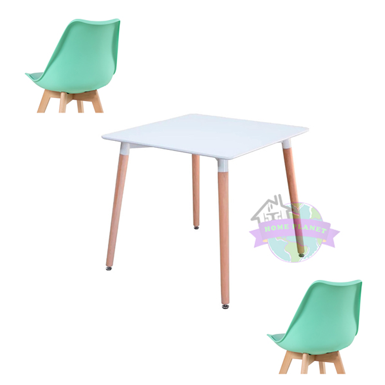 Comedor Mesa Cuadrada Eames Blanca 80x80 cm con 2 Sillas Tulip 5