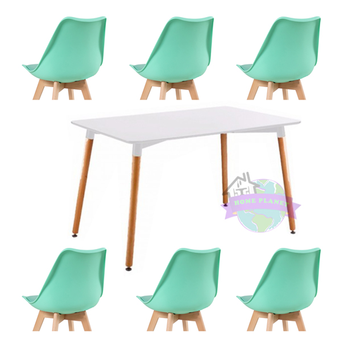 Comedor Atenas rectangular blanco 120x80 cm con 6 Sillas Tulip 7