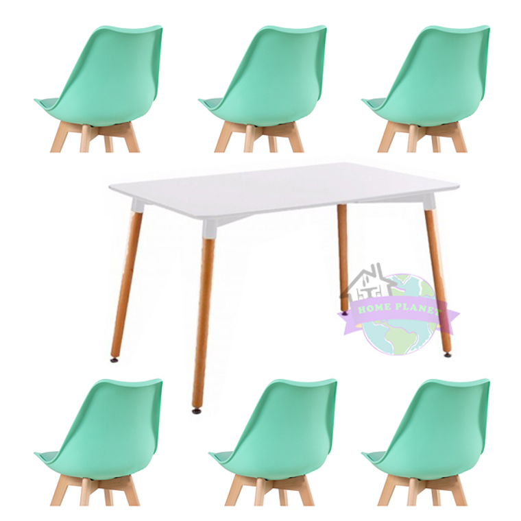 Comedor Atenas rectangular blanco 120x80 cm con 6 Sillas Tulip 7