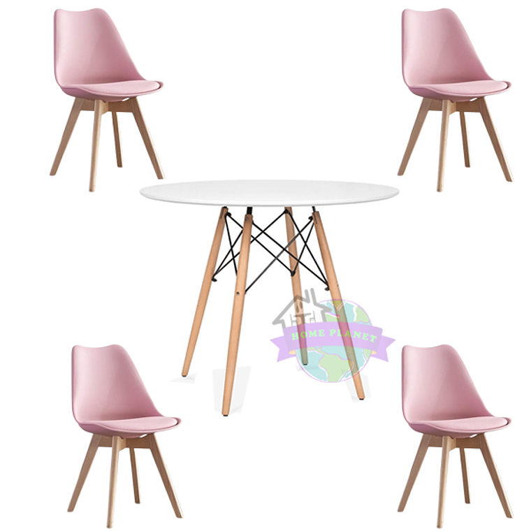 Comedor Denver blanco redondo 80 cm con 4 Sillas Tulip 2