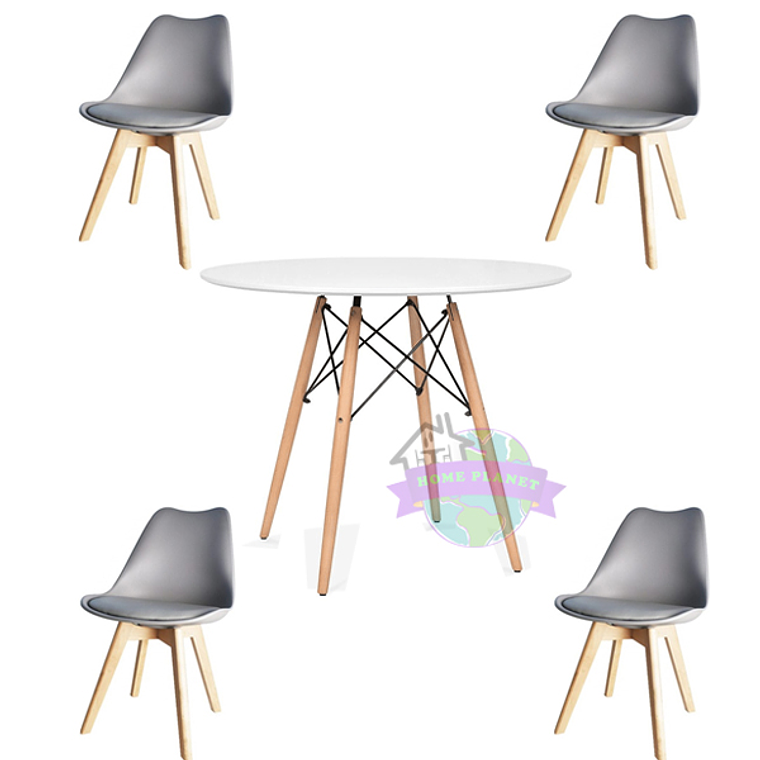 Comedor Denver blanco redondo 80 cm con 4 Sillas Tulip 7