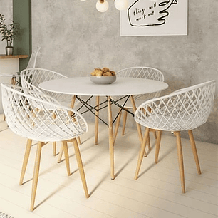 Comedor Singapur redondo blanco 100 cm con 4 Butacas Mesh