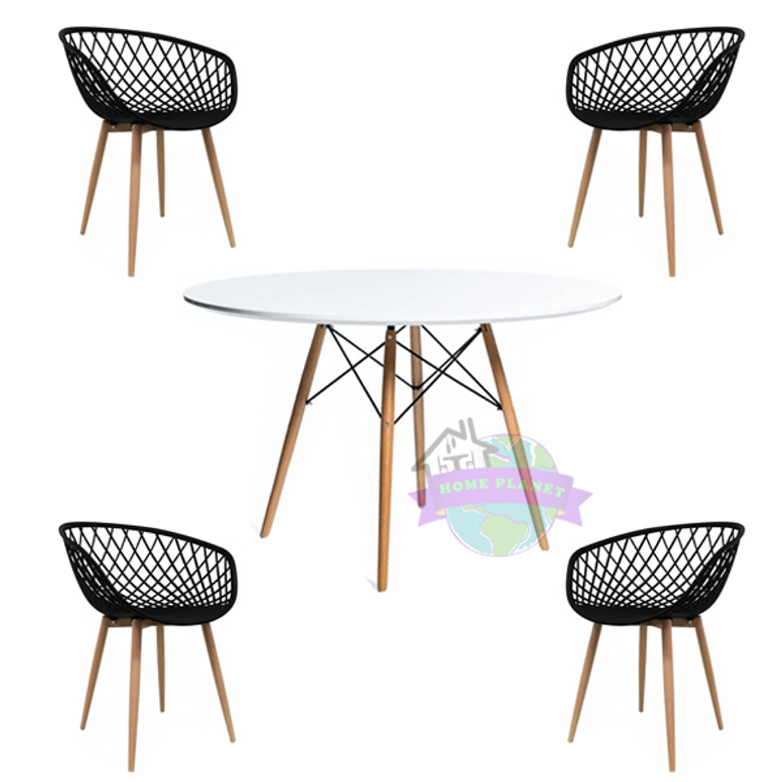 Comedor Singapur redondo blanco 100 cm con 4 Butacas Mesh 2