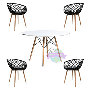Comedor Singapur redondo blanco 100 cm con 4 Butacas Mesh