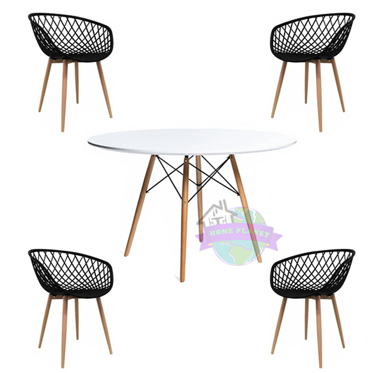 Comedor Singapur redondo blanco 100 cm con 4 Butacas Mesh 2