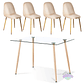 Comedor Nordic rectangular vidrio 120x80 cm con 4 Sillas Spoon Terciopelo - Miniatura 2