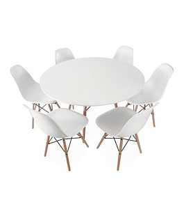 Comedor Oman redondo blanco 120 cm con 6 Sillas Eames