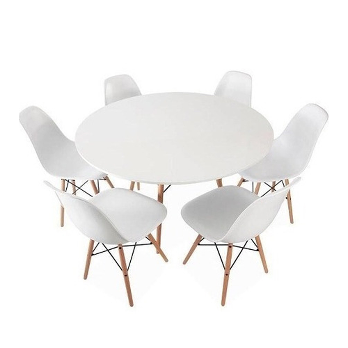 Comedor Oman redondo blanco 120 cm con 6 Sillas Eames 1