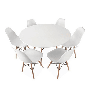 Comedor Oman redondo blanco 120 cm con 6 Sillas Eames