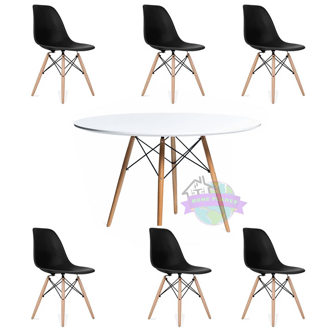 Comedor Oman redondo blanco 120 cm con 6 Sillas Eames 2